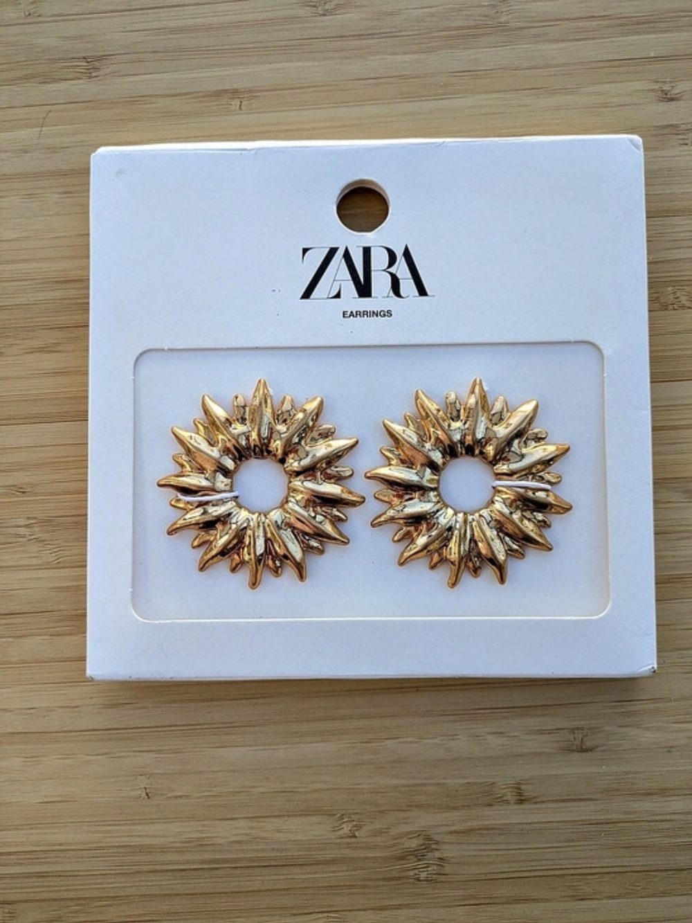 Zara Golden Embossed Metal Sun Earrings Gold